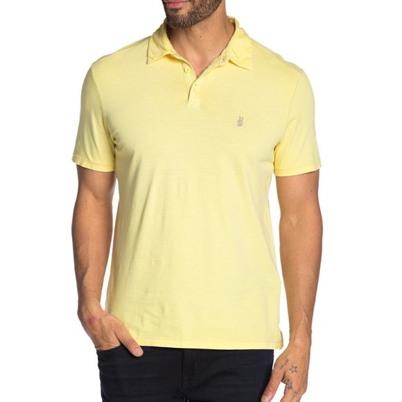 John Varvatos Other - John Varvatos Men's Short Sleeve Peace Sign Hand Polo Shirt Slub Cotton Lemon XL